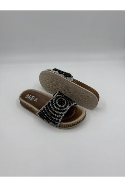 SLC Yuvarlak Detaylı Taşlı Boncuklu Terlik