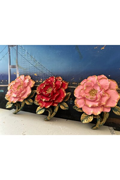 busraconcept Duvar çiçek 3lü set pembe ,kırmızı 25cm