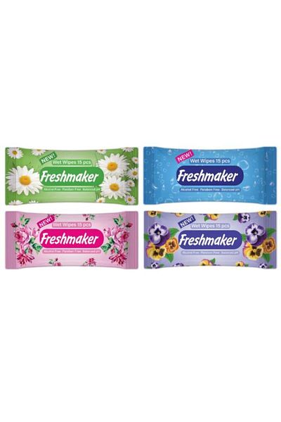 Freshmaker مناديل مبللة فريش ميكر برائحة الزهور، ١٥ منديلًا | عبوة واحدة