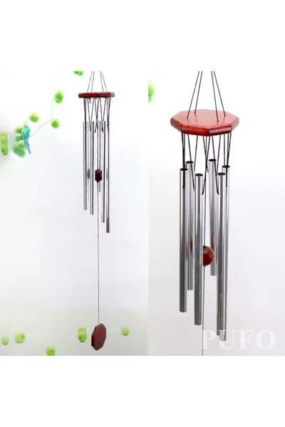 PUFO Wind chime with 6 metal sound tubes for home or garden, Feng-Shui model, silver