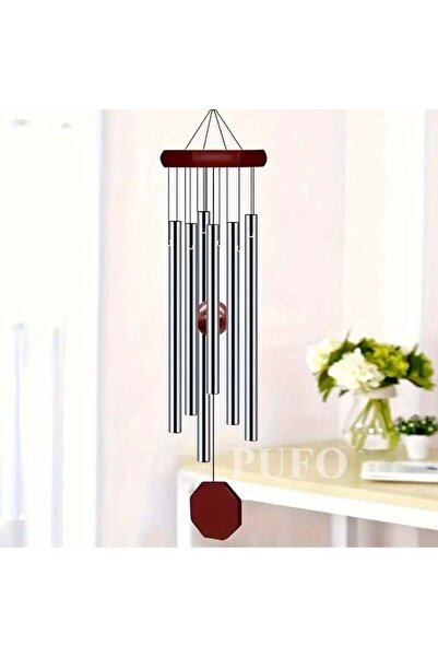 PUFO Wind chime with 6 metal sound tubes for home or garden, Feng-Shui model, silver