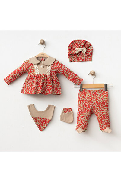 ZEYNUKO Baby Girl Leopard 5-Piece Newborn Hospital Exit Zibin Set