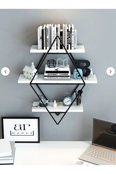 SevenHouse Siyah Çam Büyük Boy Duvar Rafı, Baklava Duvar Rafı, Gold Metal Duvar Rafı, Kitaplık Duvar Rafı