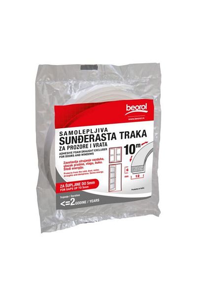 beorol Bandă de etanșare pentru uși și ferestre, burete, 6x12 mm, 10 m,