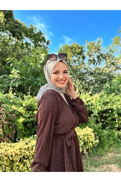 Modakaşmir Linear Circle Mk Cotton Scarf - Light Gray