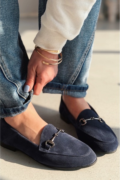 I Love Shoes Palvora Γνήσιο Γυναικείο Loafer με λεπτομέρεια από σουέτ με αγκράφα, μπλε ναυτικό