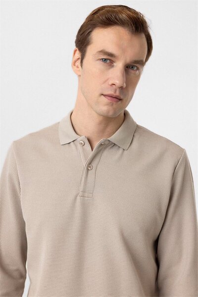 SÜVARİ Regular Kalıp Armür Desenli Uzun Kol Polo Yaka Kazak