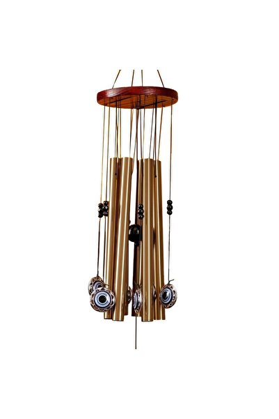 PUFO wind chime with 5 metal sound tubes for home or garden, Eye of Fatima model, gold