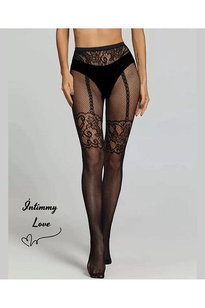 İntive Lingerie Chiloți de damă cu jartieră din plasă și model cu aspect de dantelă