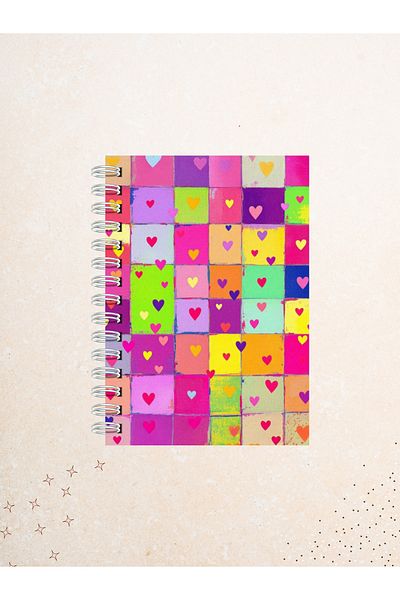Ez&Tu Stıcker Colorful Heart Pop-Art Notebook – 60 Sheets / 120 Pages – Unlined Wire Spiral