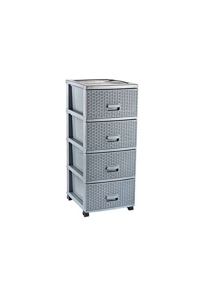 Nova Home Dulap de depozitare cu roți Komidin, Nova Home, 4 cutii de depozitare, ratan, gri