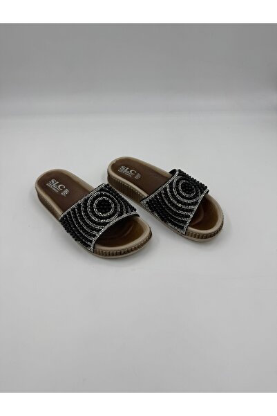 SLC Yuvarlak Detaylı Taşlı Boncuklu Terlik