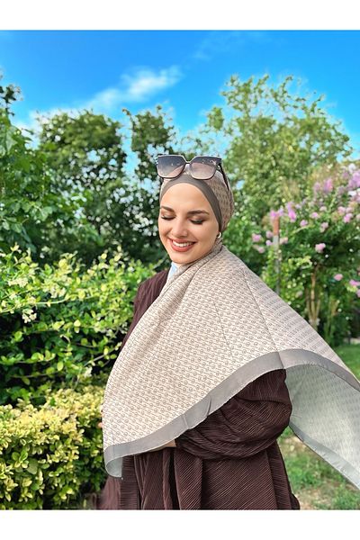 Modakaşmir Linear Circle Mk Cotton Scarf - Stone-Grey