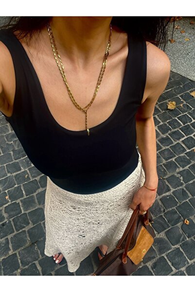 Hoop jewelery çelik çift zincirli vintage model y kolye