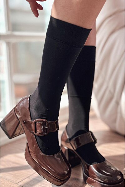 I Love Shoes Lanis Patent Leather Buckle Detailed Platform Heeled Shoes Bitter Brown