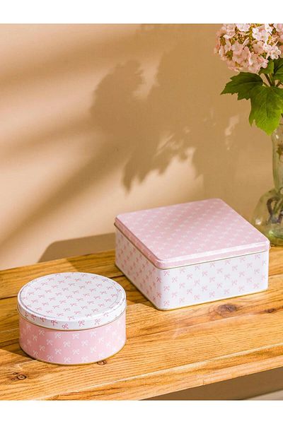 LC Waikiki Lcw Home Bow Printed Metal Storage Container Set of 2 (W5)