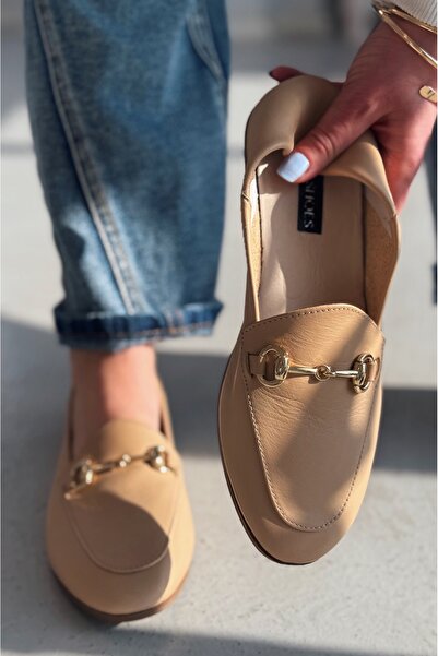 I Love Shoes Palvora Γνήσιο Δερμάτινο Κρέμα Γυναικείας Μοκασίνας με Λεπτομέρεια Πόρπης