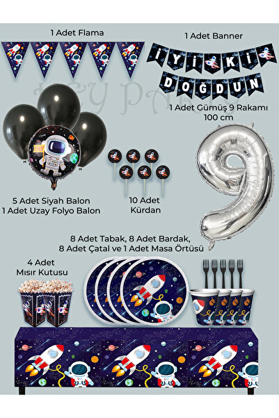 PartyPoo Space Cosmic Galaxy Themed Birthday Eco Party Set for 8 People |   9...