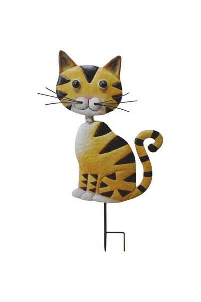 Magic Home Decorațiune de grădină, MagicHome, pisică, cu țăruș, metalic, galb...