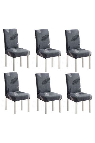 OEM Set 6 huse universale pentru scaune, poliester elastan, imprimeu elegant, MS STAR, gri multicolor
