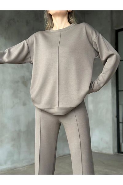 modamtn Osy Modal Soft Textured Fabric Crew Neck Set - Gray