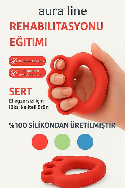 AURA LİNE Silicone Hand Wrist Finger Strengthening, Red Post Surgery Hand Stress Exercise Luxury Silicone