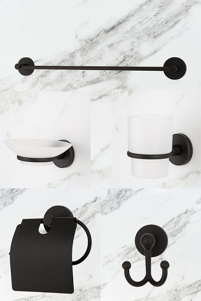 UG Home Μαύρη μακριά θήκη για πετσέτες με φαρδύ κάλυμμα Θήκη για χαρτί υγείας Μπουρνούζι Θήκη οδοντόβουρτσας Θήκη για σαπούνι Σετ 5 τεμαχίων