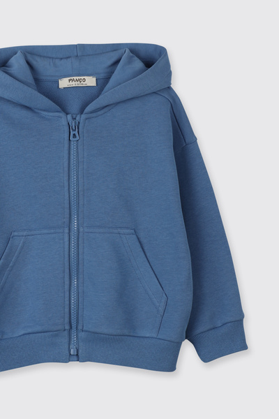 Panço Erkek Bebek Arka Bedeni Yazı Detaylı Fermuarlı Mavi Sweatshirt
