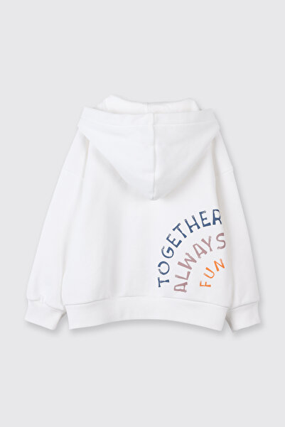 Panço Erkek Bebek Arka Bedeni Yazı Detaylı Fermuarlı Beyaz Sweatshirt