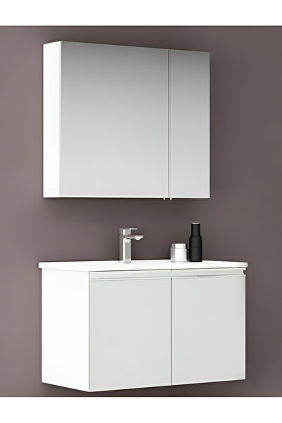KRM MOBİLYA & DEKORASYON Lavabo Seti Alt Ve Üst Modül (LAVABOSUZ)(BEYAZ)