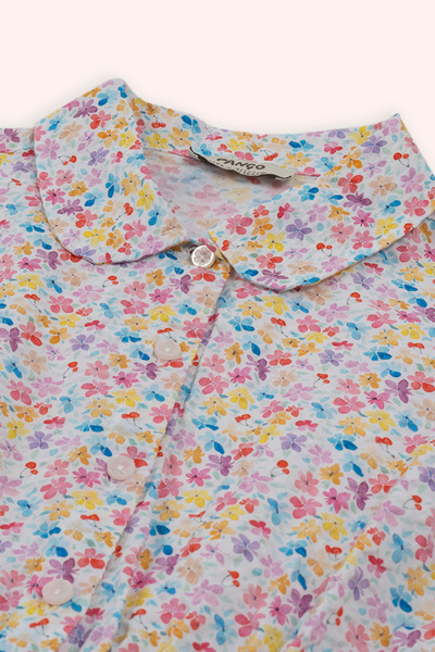 Panço Kız Çocuk Pembe Çiçek Desenli Elbise