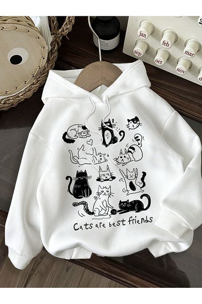 COHERENT Unisex Men/Women Colorful Cats Custom Printed Cotton Oversize Hooded Sweatshirt