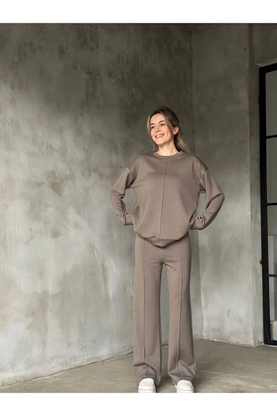 modamtn Osy Modal Soft Textured Fabric Crew Neck Set - Gray