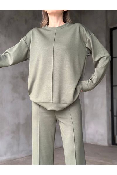 modamtn Osy Modal Soft Textured Fabric Crew Neck Set - Khaki