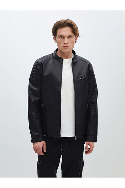 LC Waikiki Xside Slim Fit Stand Collar Men's Leather Look Coat