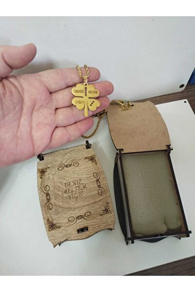 mrchediyesepeti Tasarım Kutulu Yonca Model Aile Temalı Çelik Kolye Kişiye Özel