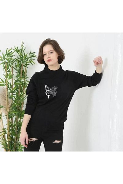 modamtn Unisex Crew Neck Printed Woven Knitwear - Black