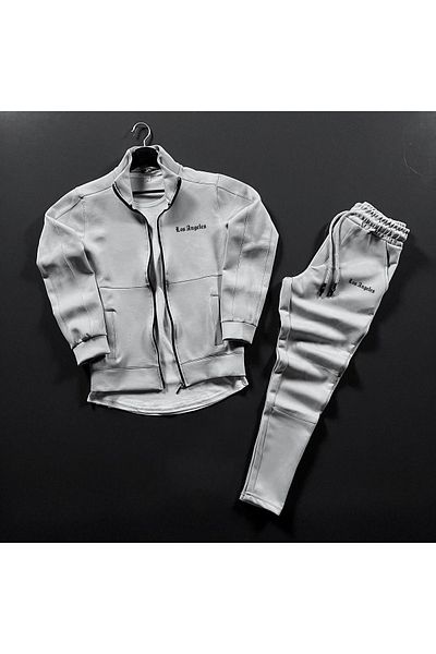 NOFLEN Los Angeles Gray Men's Printed Scuba 2-Piece Tracksuit Set