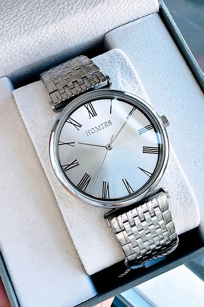Homies Men's Wrist Watch with Special Box - 3Atm Water Resistant - Silver Color Steel Band -Gift Bracelet Ghme2018C1