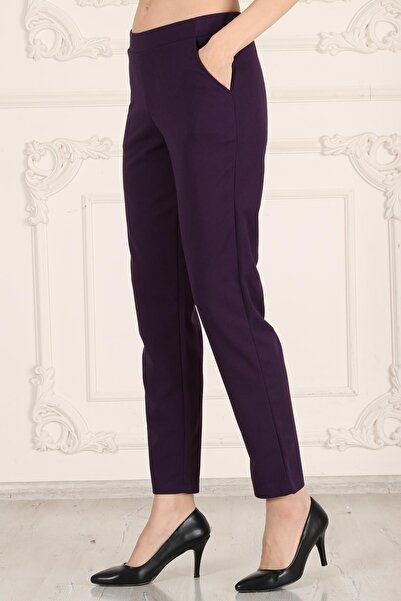 Seamoda Plus Size Carrot Cut Elastic Waist Pocket Crepe Skuba Knitted Pants-Purple