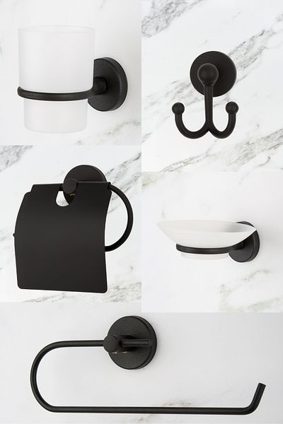 UG Home Μαύρο μεγάλο κάλυμμα θήκη για χαρτί υγείας Πιρούνι Κρεμάστρα ρόμπας Ανεξάρτητη θήκη για χαρτοπετσέτα Δοχείο σαπουνιού Θήκη οδοντόβουρτσας
