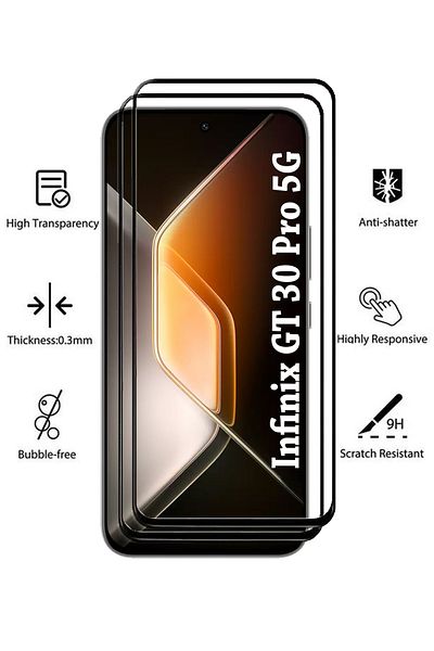 Generic عبوة من قطعتين من واقي الشاشة الزجاجي المقوى لهاتف Infinix GT 30 Pro - أسود