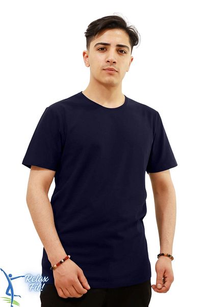 Moda Anna Relaxed Cut Crew Neck Cotton Combed T-Shirt Navy Blue