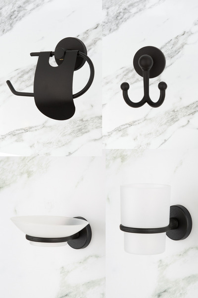 UG Home حامل ورق التواليت ذو الغطاء الضيق باللون الأسود، حامل صابون صلب، حامل...