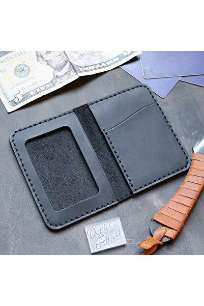 Derici Amca Genuine Leather Vertical Card Holder Wallet with Id Compartment