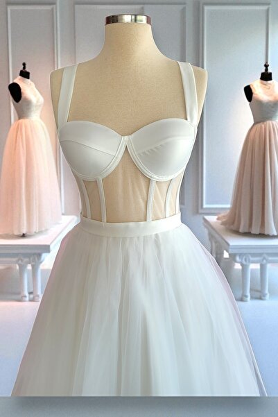 FİYPER Διαφανές βραδινό φόρεμα και νυφικό από τούλι με διάφανο μέγεθος Maxi