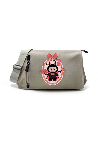 DEEFWEAR Beige Labubu Halloween Concept Vampire Printed Back to School Messenger Bag