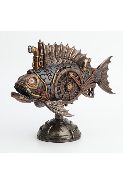 maketistan Veronese Steampunk Pirana Balığı Figürü, Renkli El Boyaması, Dekor...