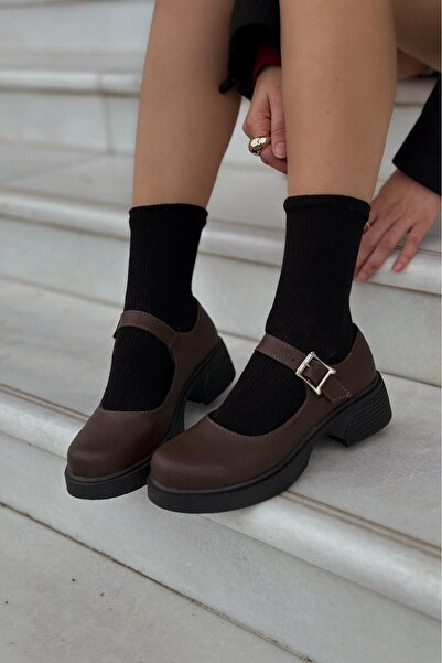 I Love Shoes Davipa Matte Leather Thick Sole Mary Jane Shoes Bitter Brown