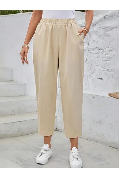 modamtn Women's high waist side pocket button detailed wide cut imported crepe pants